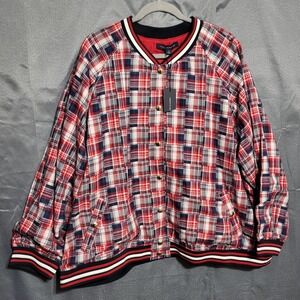 Tommy Hilfiger Jacket Womens 3X Red Plaid Bomber Snap Front Lined Patriotic